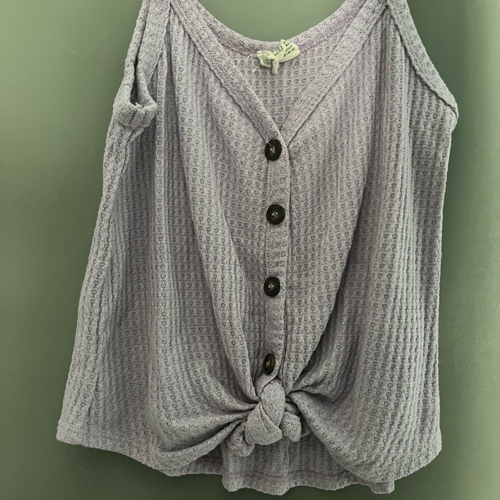 Lavender Button-Down Waffle Knit Top